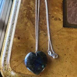 Natural Labradorite Sterling Silver Heart Necklace